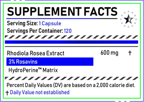 Rhodiola Rosea+ 3% Rosavins met HydroPerine™ - 120 V-capsules