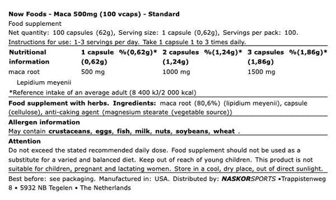 Maca 500mg - 100 Capsules - Now Foods