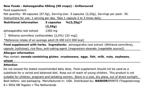 Ashwagandha 450 mg – 40 Kapseln – Now Foods
