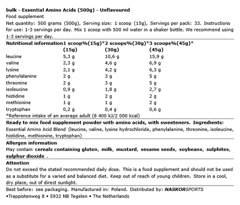 EAA – Essentielle Aminosäuren Pulver – Bulk