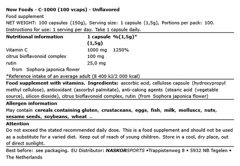 C-1000 - 100 Kapseln - Now Foods