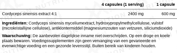Cordyceps Sinensis 600mg - 120 Capsules - XXL Nutrition