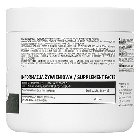 Jong Gerstegras - Young Barley Grass - Poeder 200g - Vegan - OstroVit