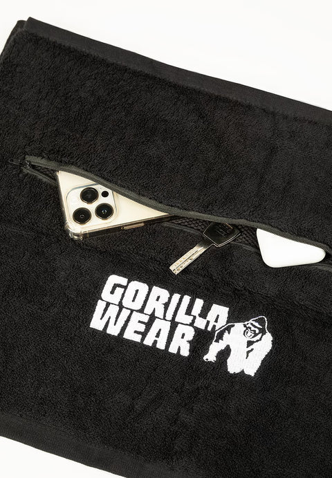 Zip Pocket Gym Towel - Black - Gorilla Wear