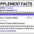 NAC (100% N-Acetyl-L-Cysteine) met HydroPerine™ - 120 Capsules (600mg) - Turkesterone
