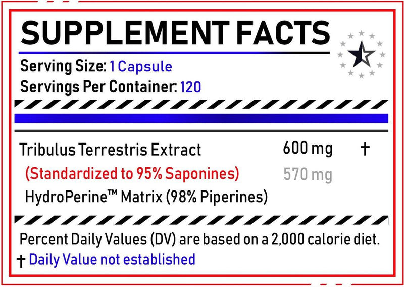 Tribulus Terrestris 95% Saponines met HydroPerine™ - 120 Capsules (600mg) - Turkesterone