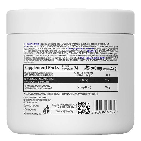 24 x OstroVit Magnesiumcitraat 200 g