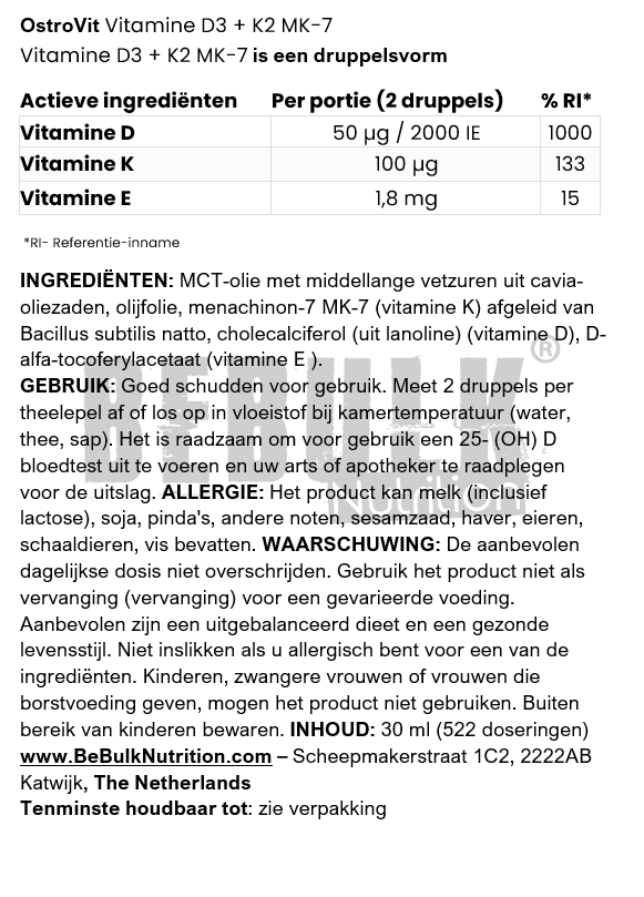 36x Vitamin D3 2000 IU + K2 100ug - Druppels - Pharma - 30ml OstroVit