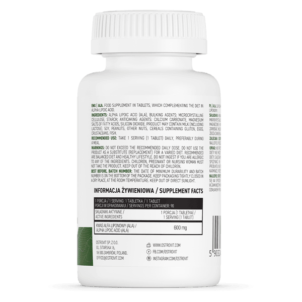 ALA Alfa-liponzuur 600mg - Vegan - 90 Tablets - OstroVit