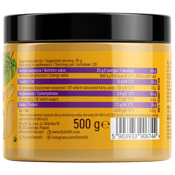 Peanut Butter 100% 500 g - Crunchy - OstroVit