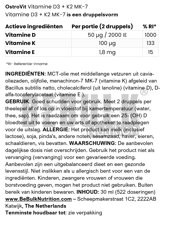 Vitamin D3 2000 IU + K2 100ug - Druppels - Pharma - 30ml OstroVit