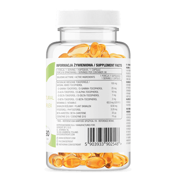 Vitamin E Natural Tocopherols Complex - 90 Softgels - OstroVit